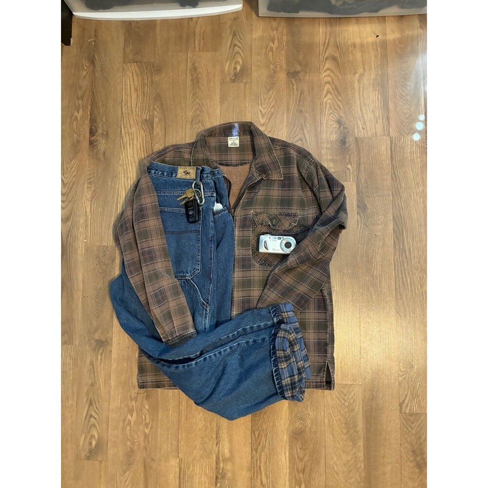 Vintage Structure Plaid Full Zip Flannel Jacket Mens Medium Brown Heavyweight